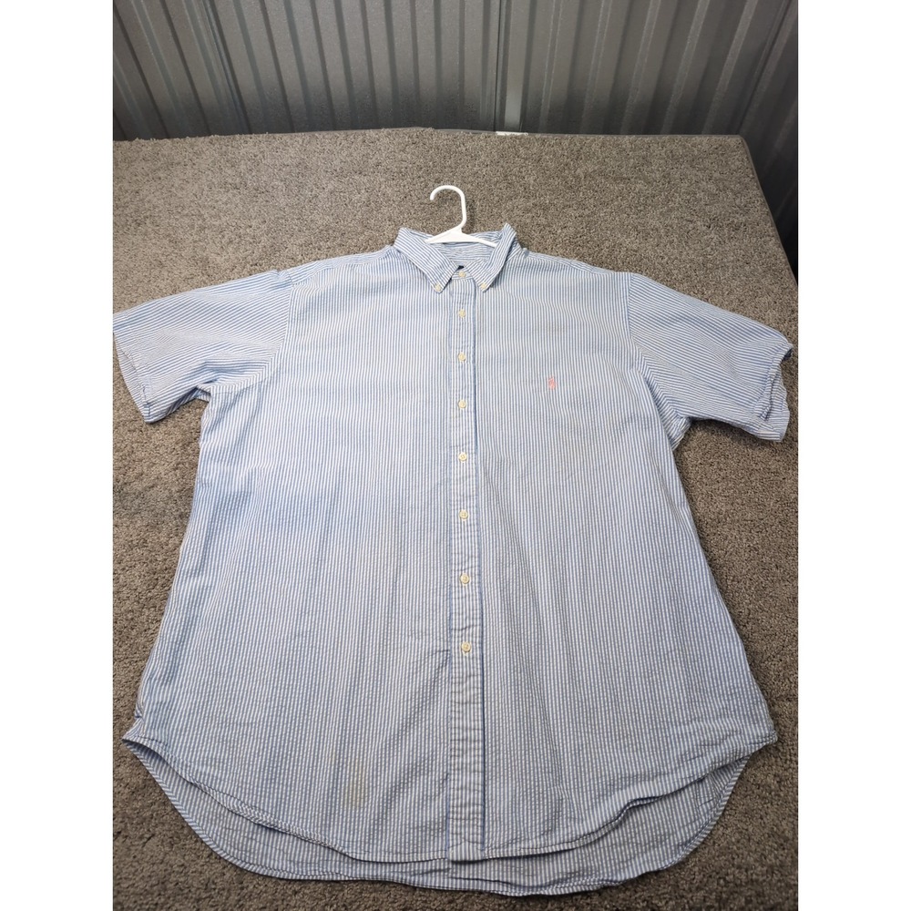 Ralph Lauren Seersucker Striped Short Sleeve Button Down Shirt Men 2XL Tall